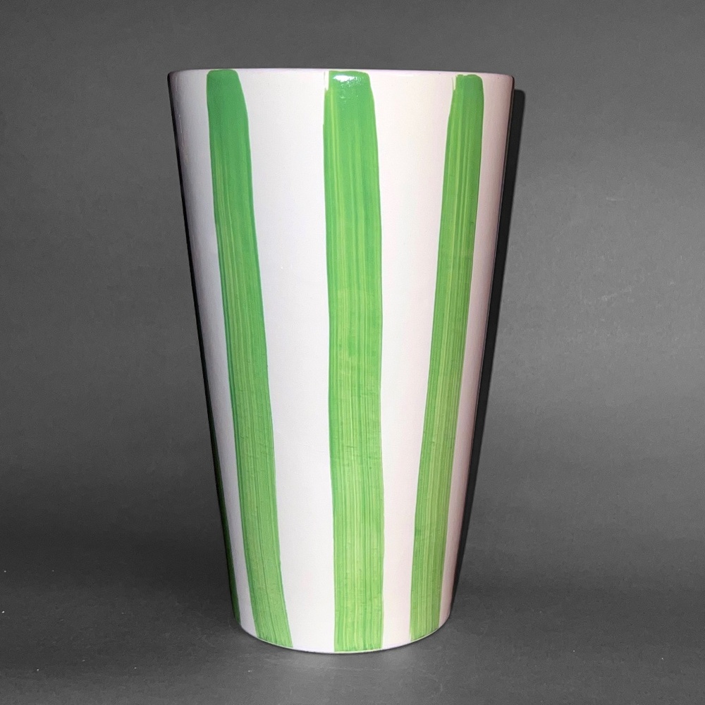White Vase with Green Stripes